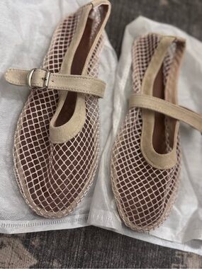 Beige Mesh Mary Jane Flats - Women